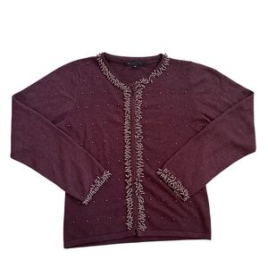 Marc Jacobs Plum Maroon Wool Blend Beaded Dressy Tailored Cardigan Size 6
